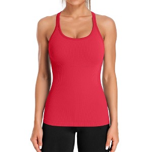 Attraco Women's Ribbed Workout Tank Tops with Built in Bra Tight Racerback Scoop Neck Athletic Top Sport Tops - 1 of 4