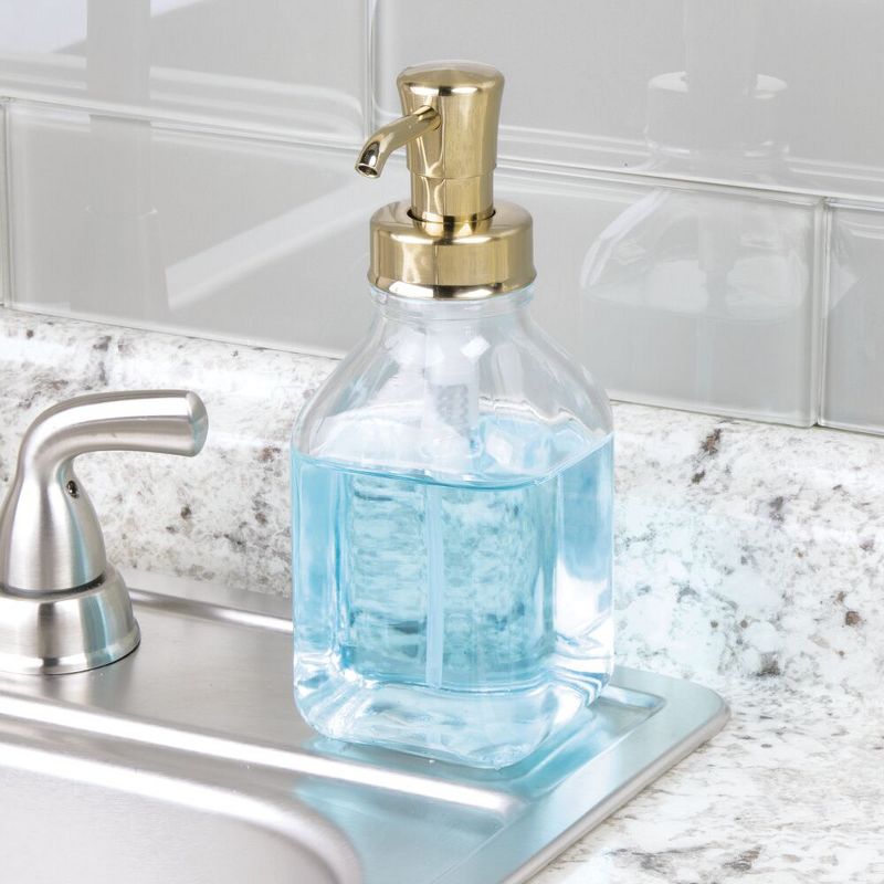 mDesign Square Glass Refillable Liquid Soap Dispenser Pump, 2 Pack, 4 of 9
