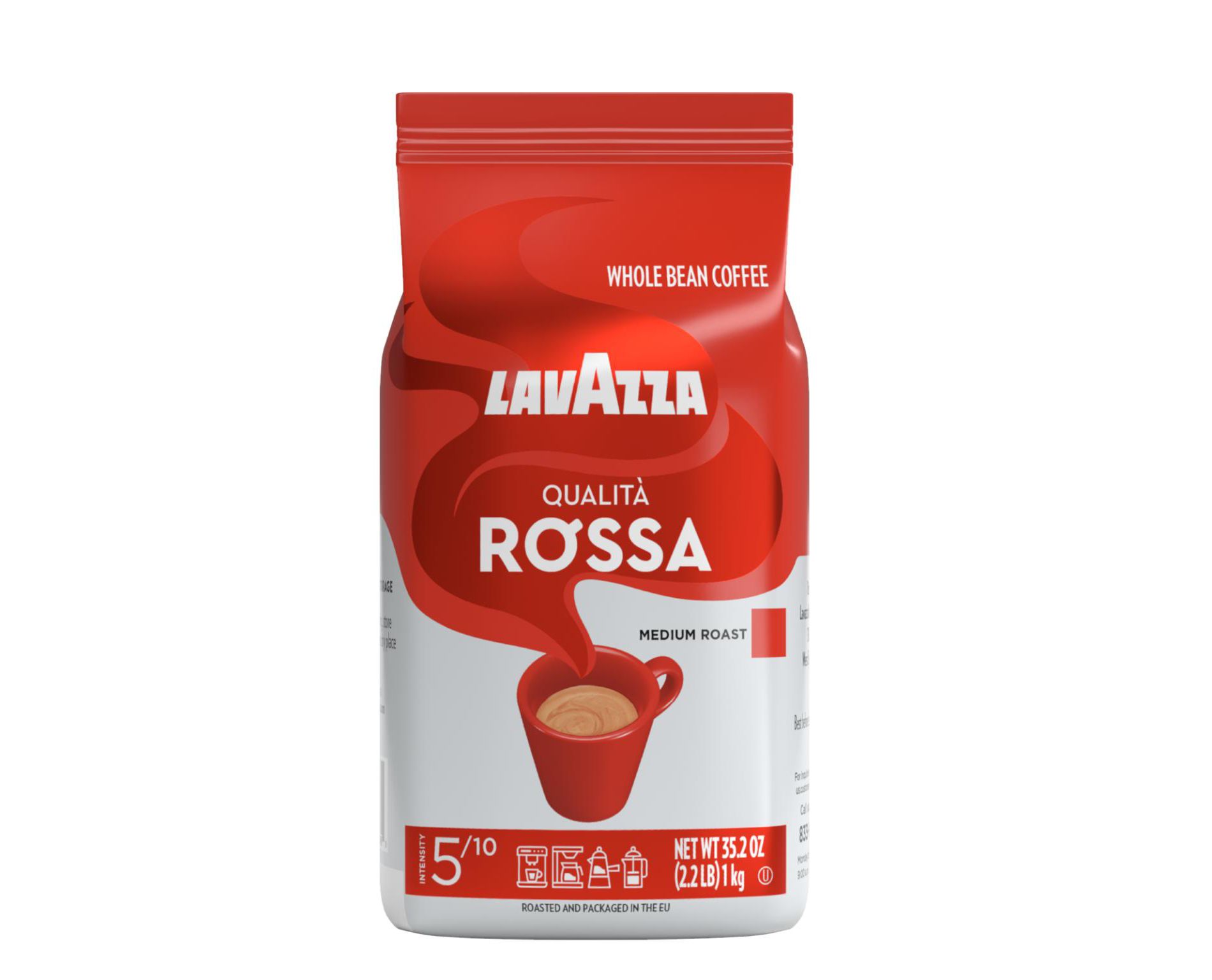 Lavazza Qualità Rossa Whole Bean Coffee, Medium Roast, Arabica and Robusta Blend, 2.2 lb Bag