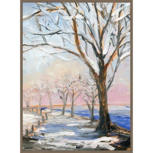 Amanti Art 28"x38" Lakeside in Winter by Sandra Lafrate Framed Canvas Wall Art Print - 1 of 4