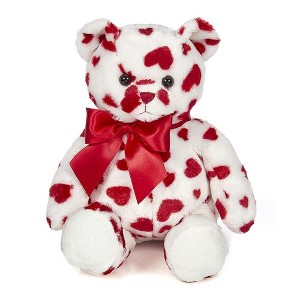 Bearington Lil' Cutie White Stuffed Animal Teddy Bear with Hearts and a Red Bow, 14 inches - 1 of 4