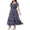 Agnes Orinda Women's Plus Size Floral Tie Notched Neck Puff Short Sleeve Side Slit A Line Maxi Dress - 2 of 4