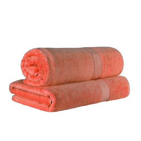 Solid Luxury Premium Cotton 900 GSM Highly Absorbent 2 Piece Bath Towel  Set, Coral by Blue Nile Mills