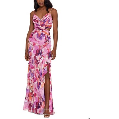 XSCAPE Womens Floral-Print Ruffled Gown Dress
