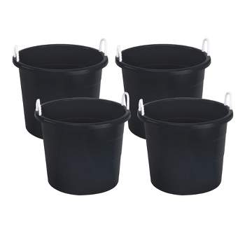 Homz 0417BKDC Plastic 17 Gallon Utility Storage Container Bucket Tub with Rope Handle, Black, Set of 4 Buckets