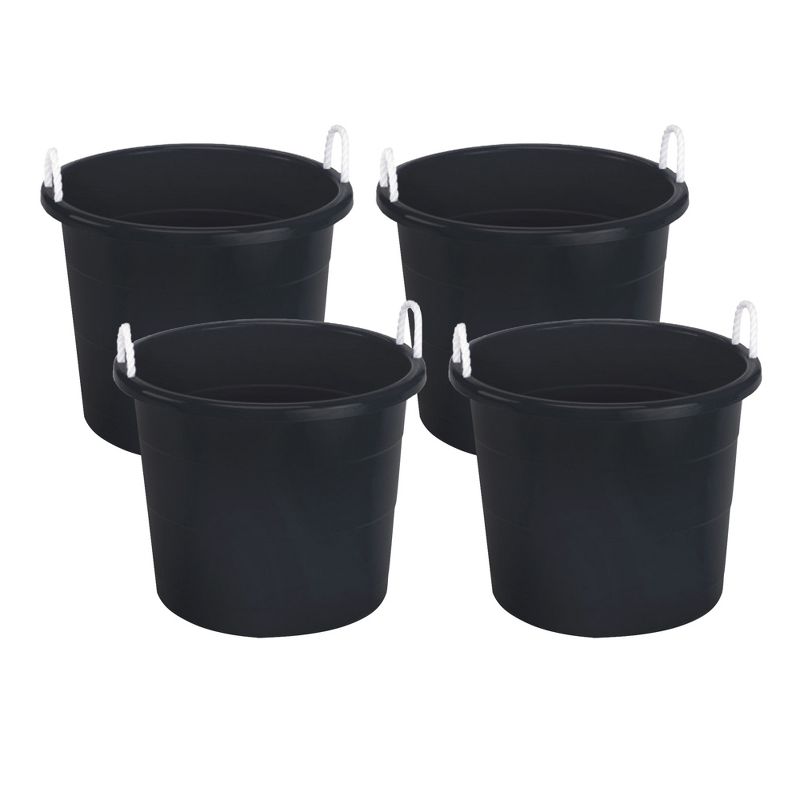 Homz 0417BKDC Plastic 17 Gallon Utility Storage Container Bucket Tub with Rope Handle, Black, Set of 4 Buckets, 1 of 7