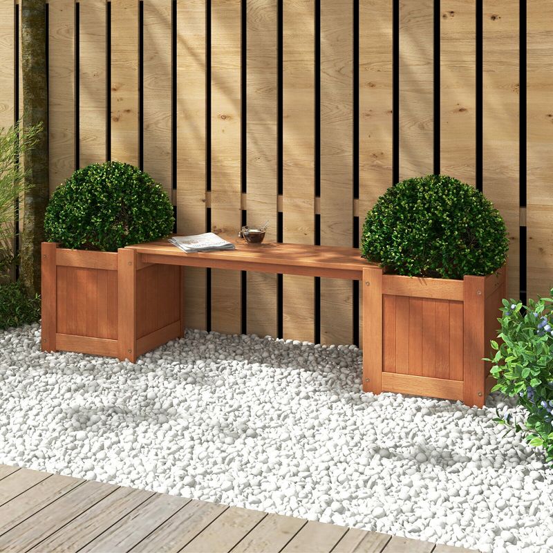 Tangkula Hardwood Outdoor Planter Boxes w/ Detachable Bench 2 Elevated Mini Planters Patio, 3 of 11