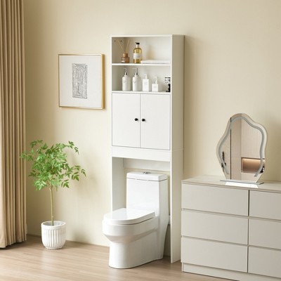 VYNXARIA Over The Toilet Storage Cabinet,Farmhouse Storage Cabinet Over Toilet with 2 Barn Door & Toilet Paper Holder Stand,White
