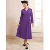 INSPIRE CHIC Women's Shiny Floral Brooch Shawl Collar V Neck Long Sleeve A-Line Midi Dress - 3 of 4