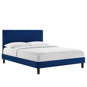Modway Leah Chevron Tufted Performance Velvet Queen Platform Bed - 1 of 4