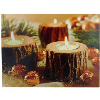 Northlight 15.75" LED Flickering Rustic Lodge Woodland Candles Canvas Wall Art