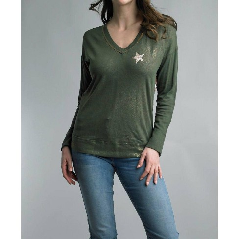 Celeste Design Full Size Leopard Star Contrast Top