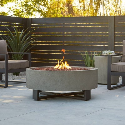 Idledale Round Gray Gas Fire Pit with Black Steel Base