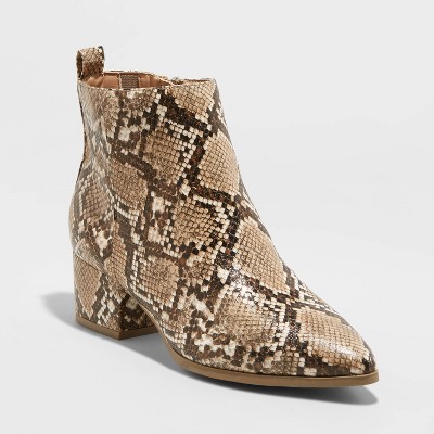Women's Valerie Snake Print City Ankle Bootie - A New Day™ Taupe/Snake 7.5