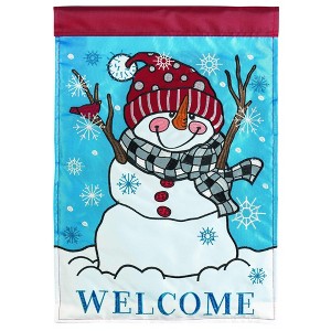 Snowman Welcome Bright Blue and White 13 X 19 Polyester Outdoor Hanging Garden Flag - 1 of 2