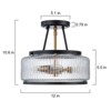 LLHZSY 12" 3-Light Modern Semi Flush-Mount Ceiling Light Fixture with Vertical Striped Glass Kitchen Foyer Hallway Drum Round-Black Finish - 4 of 4