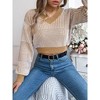 Clearlove Womens V Neck Striped Lantern Cuffs Long Sleeve Knit Cropped Top  Pullover Crop Sweater - 4 of 4