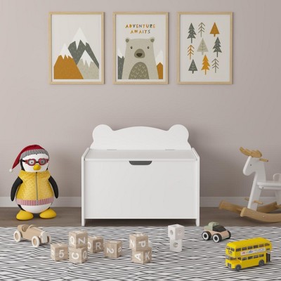 YONWAY Kids Wooden Toy Box Multi-Purpose Seating And Footrest With Safety Hinged Lid & Whimsical Bear Design For Playroom, Non-Toxic MDF