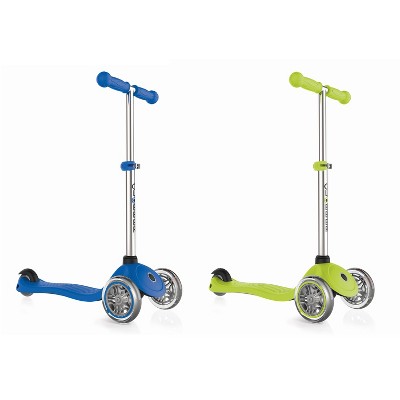 Globber Primo 3-Wheel Kids Kick Scooter with Adjustable Height and Comfortable Grips for Boys and Girls, Navy Blue and Green (2 Pack