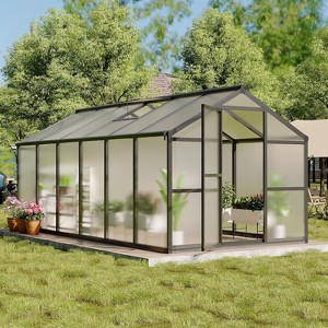 Sturdy Polycarbonate Greenhouse with Aluminum Frame - Adjustable Roof Vent, Sliding Door & UV Protection for Backyard Gardening - 1 of 4