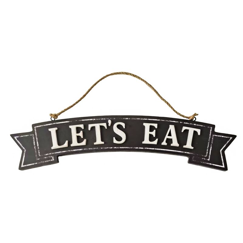 VIP Wood 15.75 in. Black Lets Eat Rope Hanging Wall Decor, 1 of 2