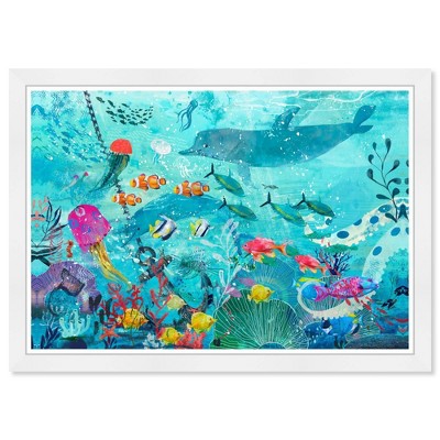 21" x 15" Immerse Nautical and Coastal Framed Art Print - Wynwood Studio: Modern Decor, Plastic White Frame, Wire Mount