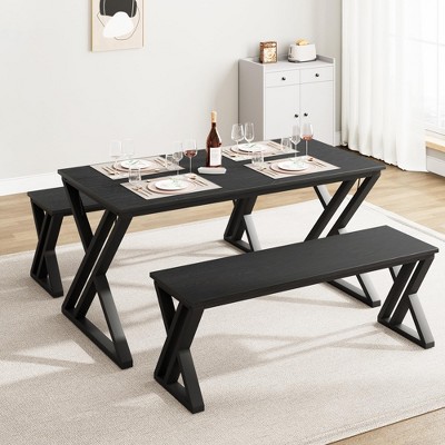 Dining Table Set for 4, Sturdy Metal Kitchen Table Set with X Metal Frame Space Saving, Ideal for Kitchen, Apartment, Studio, Black