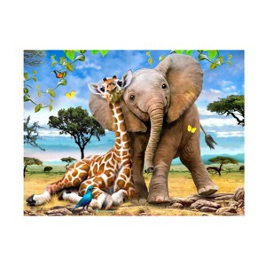 Trademark Fine Art -Howard Robinson 'Elephants And Giraffes' Canvas Art - 1 of 4