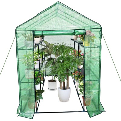 Greenhouse for Outdoors,Portable Green House w/ Roll-Up Zippered Door Anchors & Ropes,Plant Garden Hot House w/ Shelves for Garden Patio Backyard
