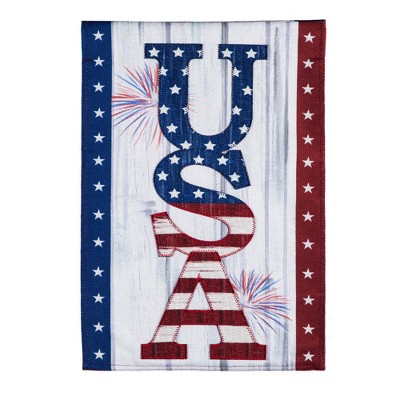 Evergreen USA Fireworks Garden Burlap Flag 12.5 x 18 Inches Indoor Outdoor Decor