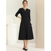 INSPIRE CHIC Women's Elegant Split Neck Side Zipper Pockets 3/4 Sleeve Work A-Line Dress - 3 of 4