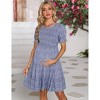Women's Maternity Short Sleeve Ruffle Dress Round Neck Summer Casual Smocked Flowy Midi Dress for Baby Shower Photoshoot - 3 of 4