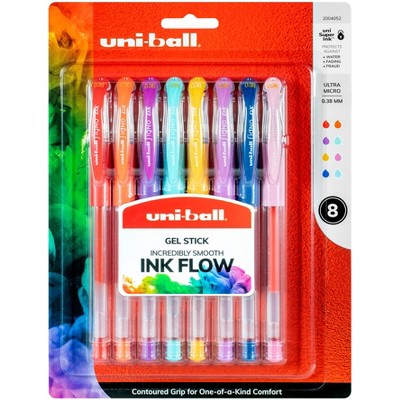 uni-ball Gel Stick Pen, 0.38 mm, Assorted Colors, set of 8