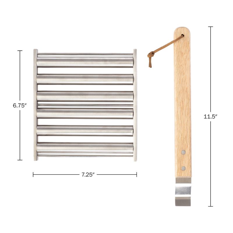Great Northern Popcorn Hotdog Roller for Grill - Stainless-Steel Rolling Rack with Extra-Long Wooden Handle and 5 Hotdog Capacity, 2 of 12