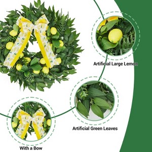 24-Inch Polystyrene Foam Lemon Wreath – Bright Yellow with Lush Green Leaves, Versatile for Front Doors, Walls, Porches, Patios & Indoor Spaces - 1 of 4