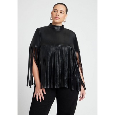 ELOQUII Faux Leather Fringe Cape