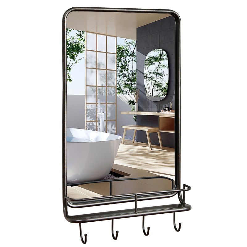 Costway Wall Bathroom Mirror w/ Shelf Hooks Sturdy Metal Frame for Bedroom Living Room, 5 of 11