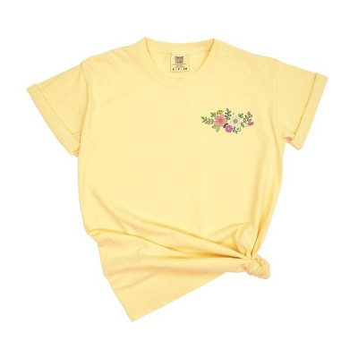 Simply Sage Market Women's Embroidered Flower Cluster Short Sleeve Garment Dyed Tee