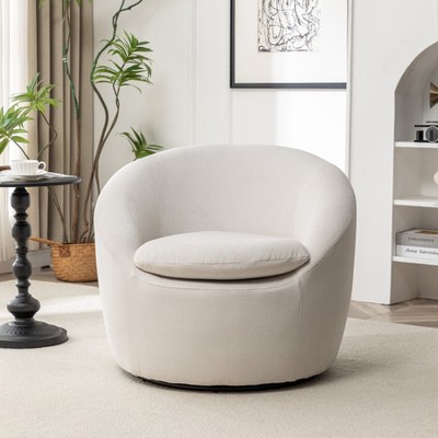 Winnie White Boucle Fabric Swivel Barrel Accent Chair