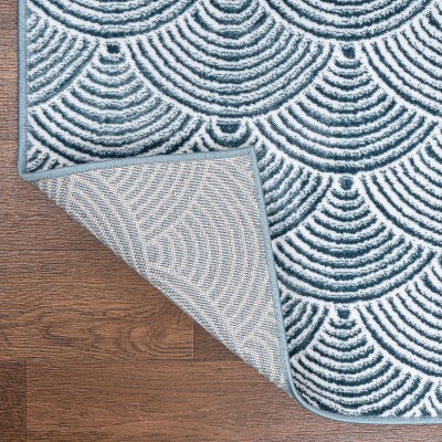 Navy and Cream Geometric Art Deco High-Low Area Rug 3x5
