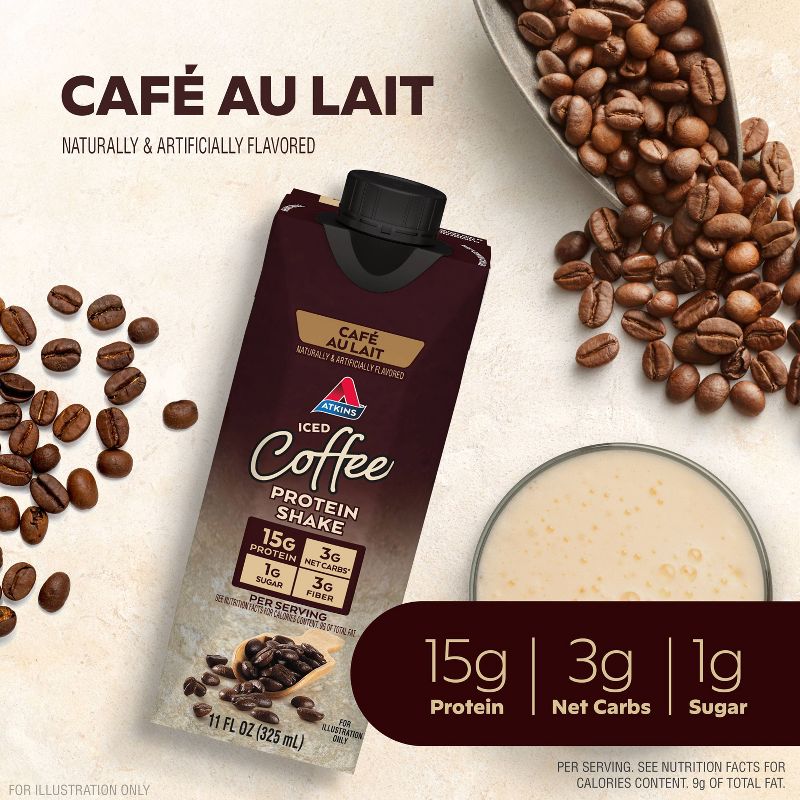 Atkins Caf&#233; au Lait Iced Coffee Protein Shake - 4pk/44 fl oz, 5 of 14