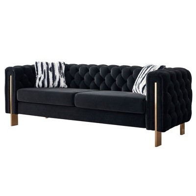 NicBex 84.25 Inch Velvet Tufted 2-Seat Sofa with 2 Throw Pillows for Living Room,Apartment,Bedroom