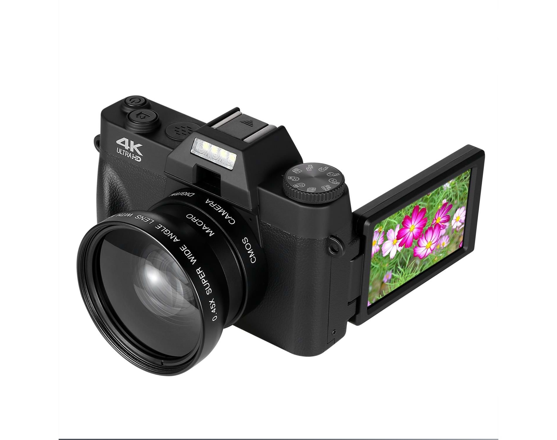 HOM 4K Digital Camera with Interchangeable Lens - 16x Digital Zoom, 3.0" Flip Screen, Autofocus & Wi-Fi Connectivity - 32 Micro SD Card Included