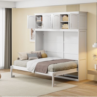 NicBex Full Size Murphy Bed 83.2" Wooden Bed Frame Morden Hideaway Wall Bed with 3 Storage Cabinets for Apartment