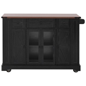 Gulches 53'' Black Farmhouse Kitchen Island - Rolling Cart with Tempered Glass Doors, Power Outlet, Drop Leaf, 3 Drawers & 5 Open Racks - 1 of 4