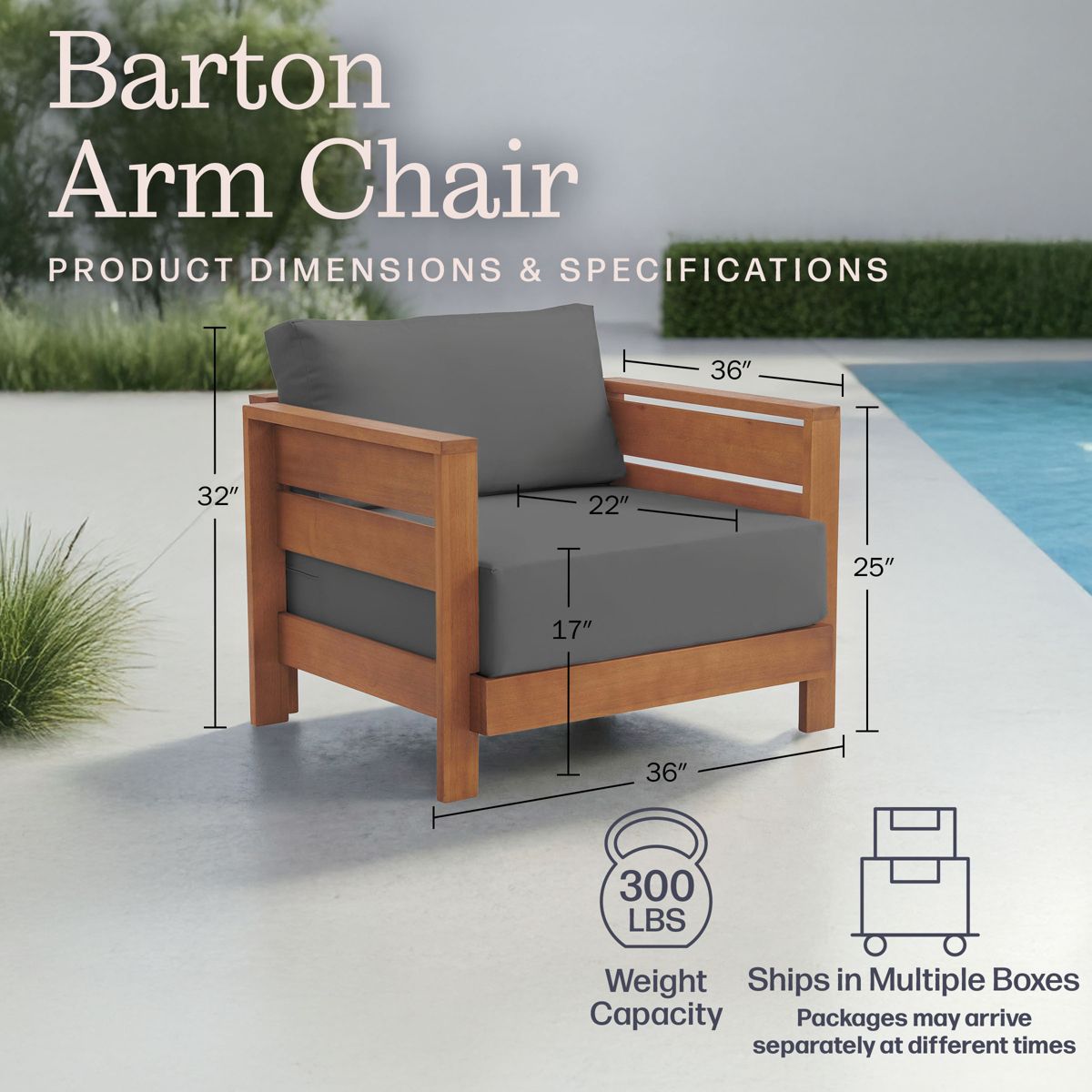 Alaterre Furniture Barton Outdoor Patio Chairs Set of 2 - Weather-Resistant Eucalyptus Wood Armchairs with Thick Cushions (Natural) - thumbnail 3