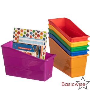Basicwise 6-pc Assorted Color Plastic Storage Bins Versatile Book Magazine & File Holders for Classroom Office - 1 of 4