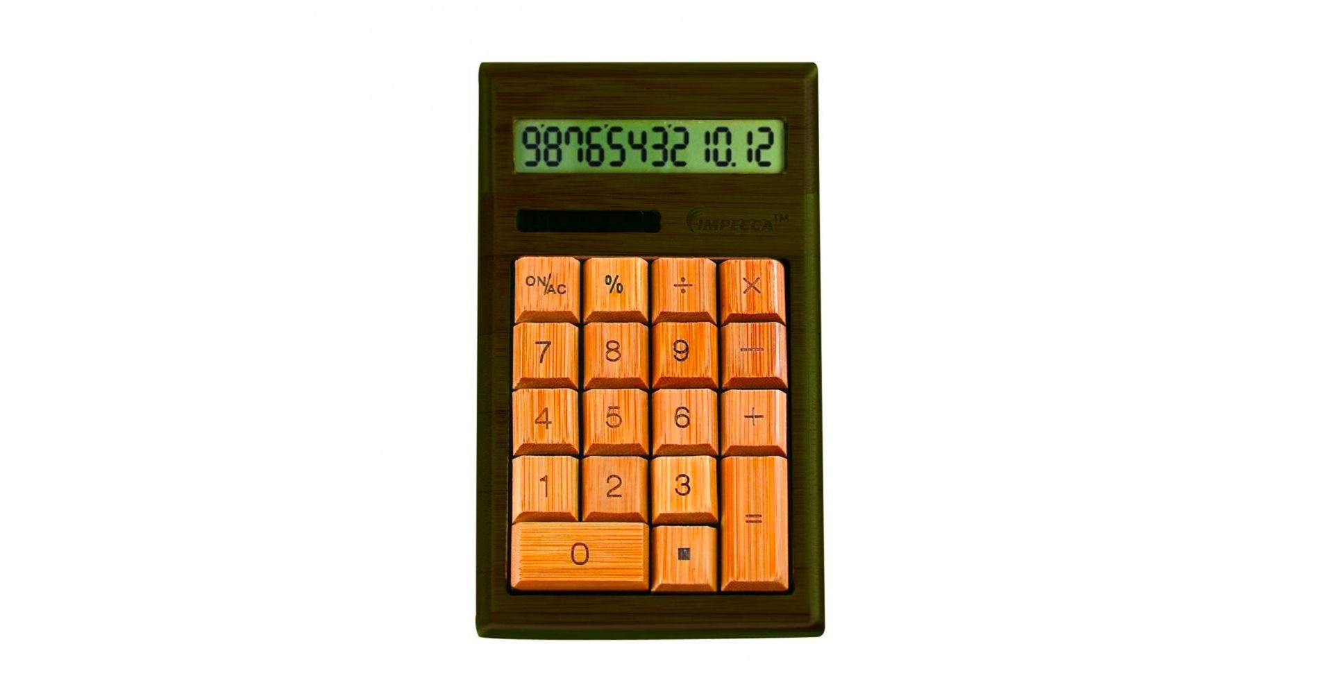 Impecca 12-Digits Bamboo Custom Carved Desktop Calculator - Walnut Color