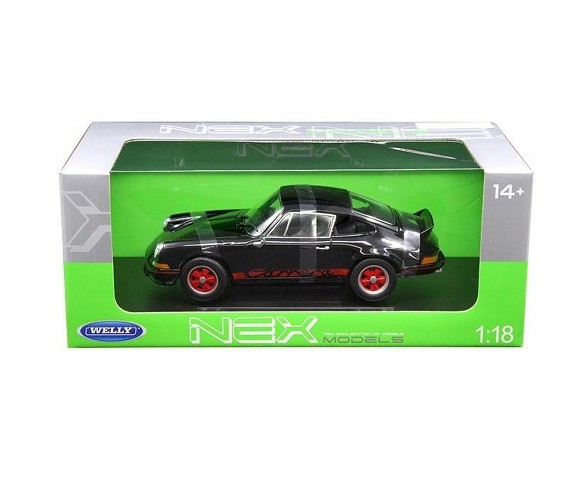 1973 Porsche 911 Carrera RS Black with Red Stripes 1/18 Diecast Model Car by Welly