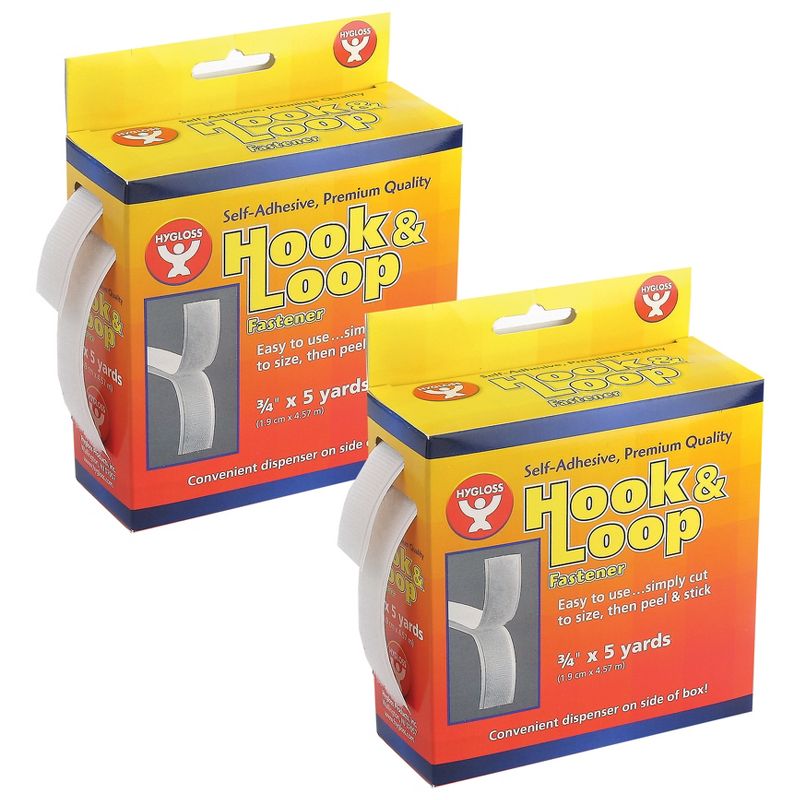 Hygloss® Self-Adhesive Hook & Loop Fastener Roll, 3/4" x 5 yds., Pack of 2, 1 of 3